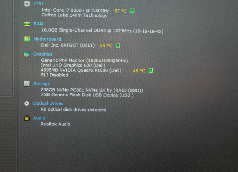 Dell Precision 5530 i7-8850H@2.6GHz QUADRO P1000 4GB GPU 16GB RAM 256GB SSD Q Lap200