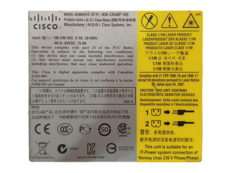 Cisco N3K-C3548P-10GX Nexus 3548-X 48-Port SFP+ w/ 2x 400W PWR