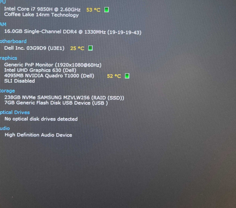 Dell Precision 5540 i7-9850H@2.6GHz QUADRO T1000 4GB GPU 16GB RAM 256GB SSD  Lap200