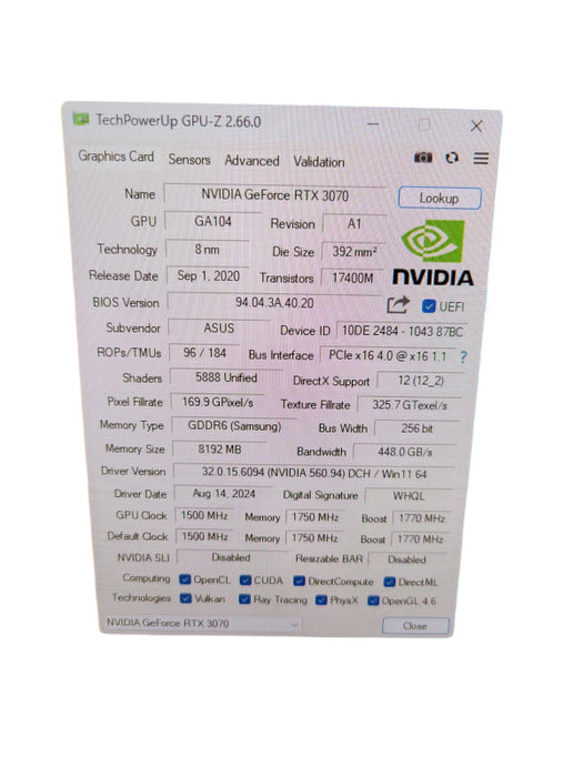 ASUS NVIDIA GEFORCE RTX 3070 8GB GDDR6 PCIE %
