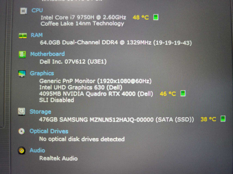 Dell Precision 7740, Core i7-9750H, 64GB DDR4, 512GB SSD, RTX 4000, READ _ Lap200