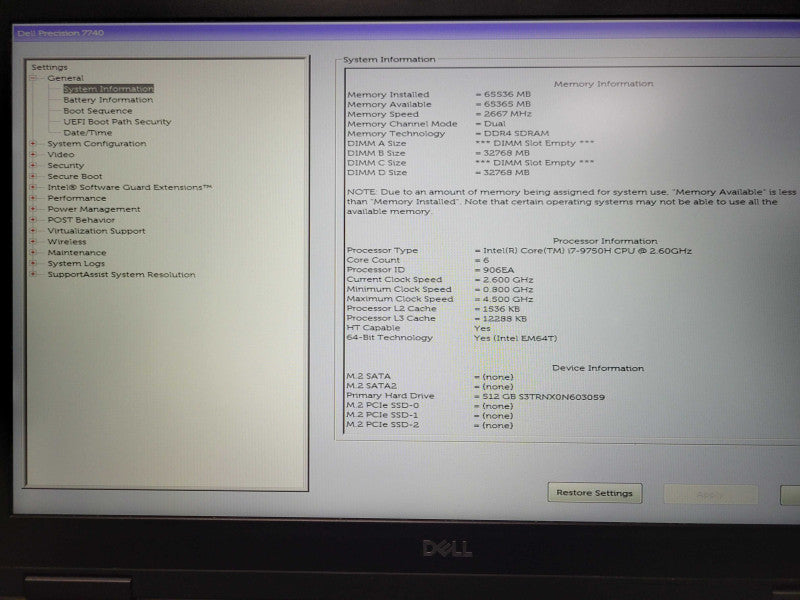 Dell Precision 7740, Core i7-9750H, 64GB DDR4, 512GB SSD, RTX 4000, READ _ Lap200