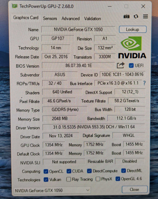 Asus NVIDIA GTX 1050 2GB GDDR5 Graphics Card | PH-GTX1050-2G