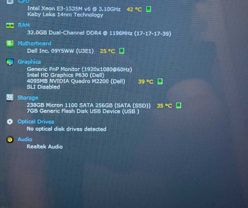 Dell Precision 7520 TOUCH XEON E3-1535Mv6 QUADRO M2200 4GB GPU 32RAM 256SSD  Lap200