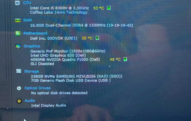 Dell Precision 7530 TOUCH i5-8300H QUADRO P1000 4GB GPU 16GB RAM 256GB SSD   Lap200