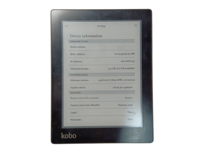Kobo Aura E-Reader WiFi 4GB Storage, Model: N514