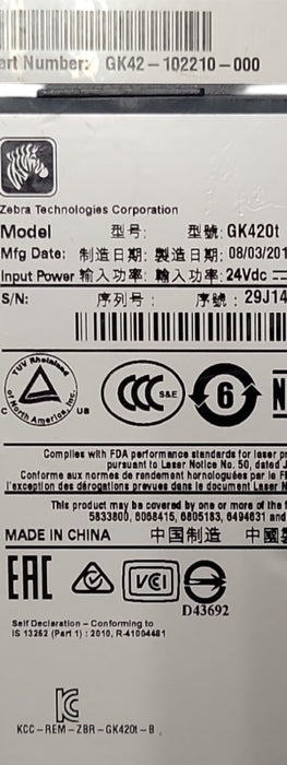 Zebra GK420T Thermal Label Printer USB LAN Network Ethernet GK42-102210-000 _