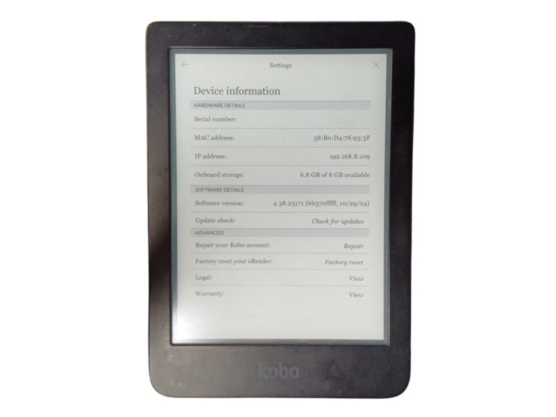 Kobo Clara HD e-Reader 8GB Storage & Wi-Fi, Model: N249  Q