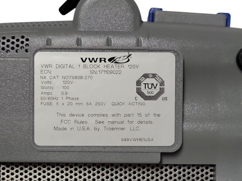 VWR Digital 1 Block heater 120V NO75838-270, missing plate _