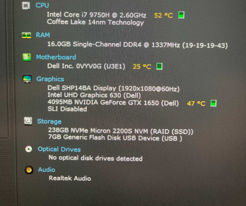 Dell XPS 15 7590 i7-9750H@2.6GHz GTX1650 4GB GPU 16GB RAM 256GB SSD  Lap200