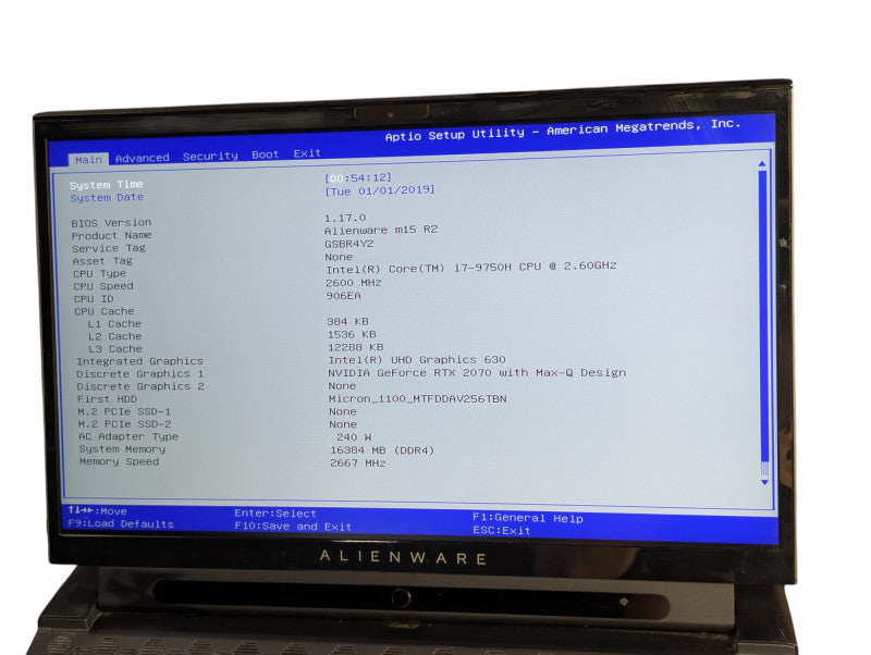 DELL Alienware m15 R2 NVIDIA RTX 2070 Intel i7-9750H 16GB RAM 256GB SSD REA - Lap200