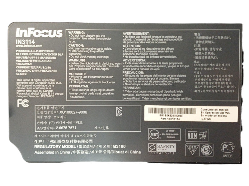 InFocus IN3114 DLP HD Projector 3500 Lumens, Lamp Hours: 412hrs