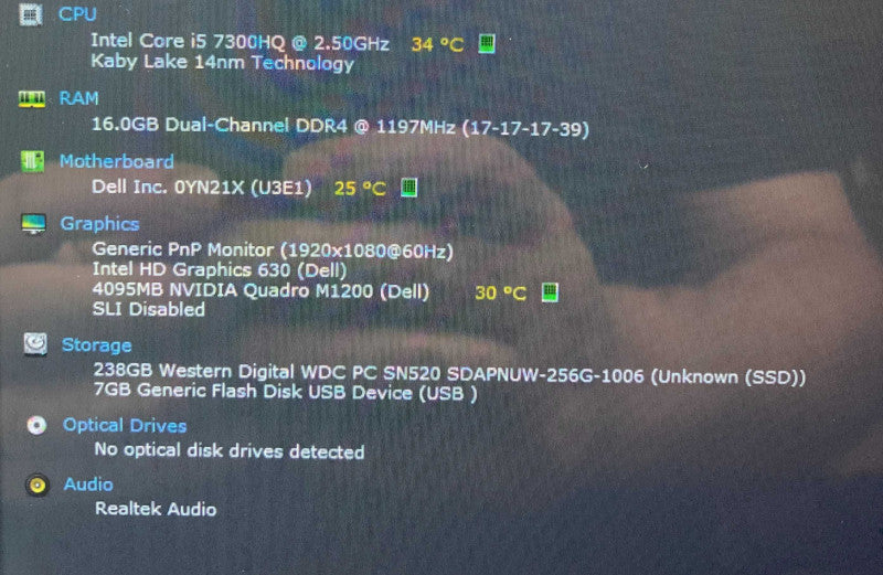 Dell Precision 7520 TOUCH i5-7300HQ QUADRO M1200 4GB GPU 16GB RAM 256GB SSD Q Lap200