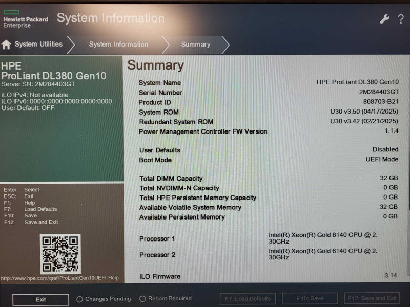 HPE PL DL380 Gen10 2x Xeon Gold 6140 32GB DDR4 P408i-a SR Gen10 2x800W PSU $