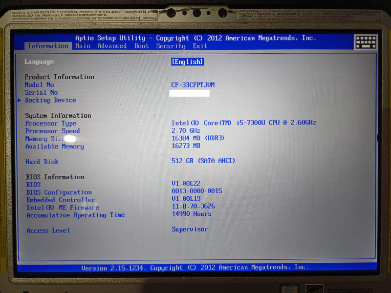 Panasonic Toughbook CF-33 Touch i5-7300U, 16GB DDR3, 512GB SSD, 14990 Hours Q Lap200