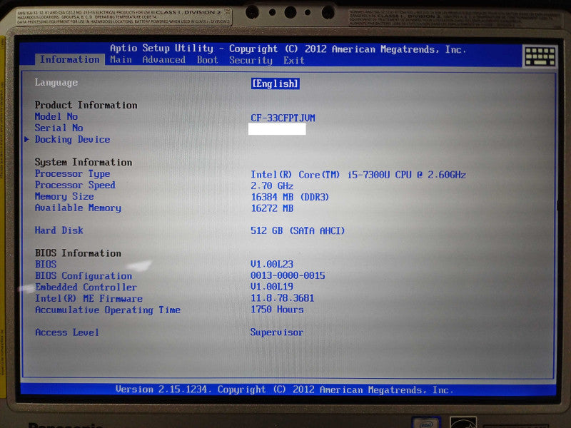 Panasonic Toughbook CF-33 Touch i5-7300U,16GB DDR3, 512GB SSD, 1750Hrs, SEE Q Lap200