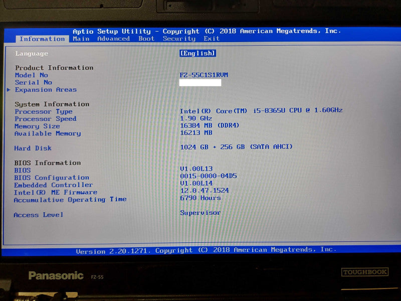 Panasonic Toughbook FZ-55, i5-8365U, 16GB DDR4, 1TB+256GB, 6490 HRS, READ  Lap200