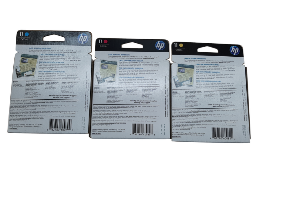 HP 11 Ink Cartridge, Set of 3 CMY - Cyan Magenta Yellow C4836A C4837A C4838A Q