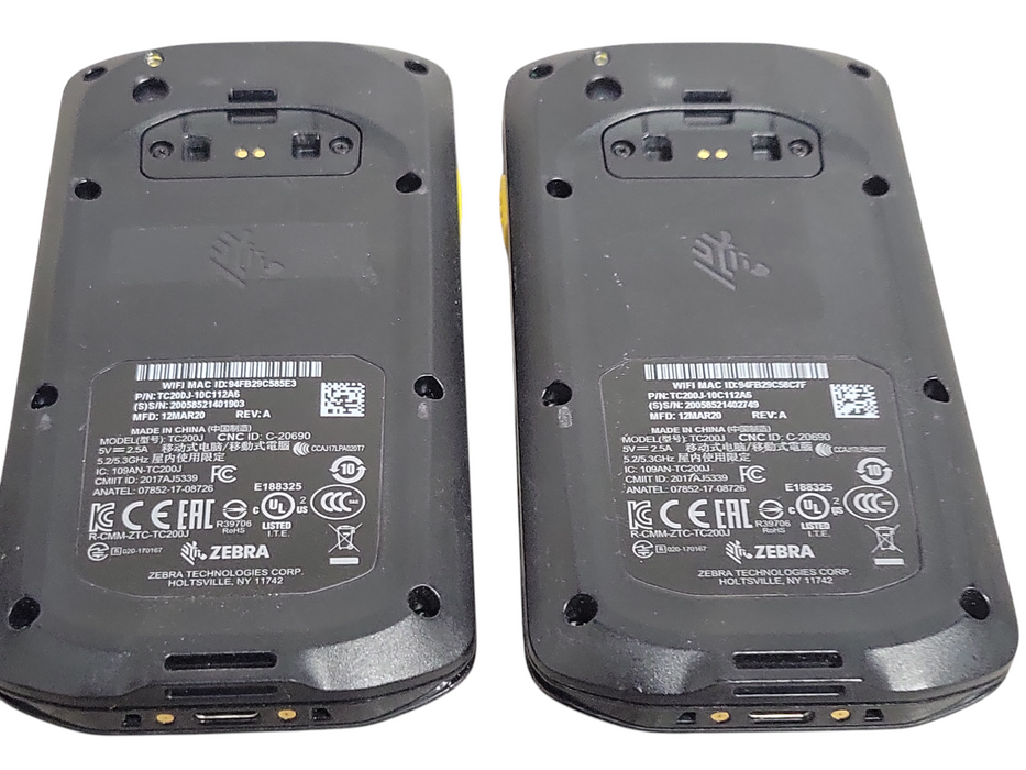 Lot of 2x Zebra TC200J-10C112A6 handheld barcode scanners _