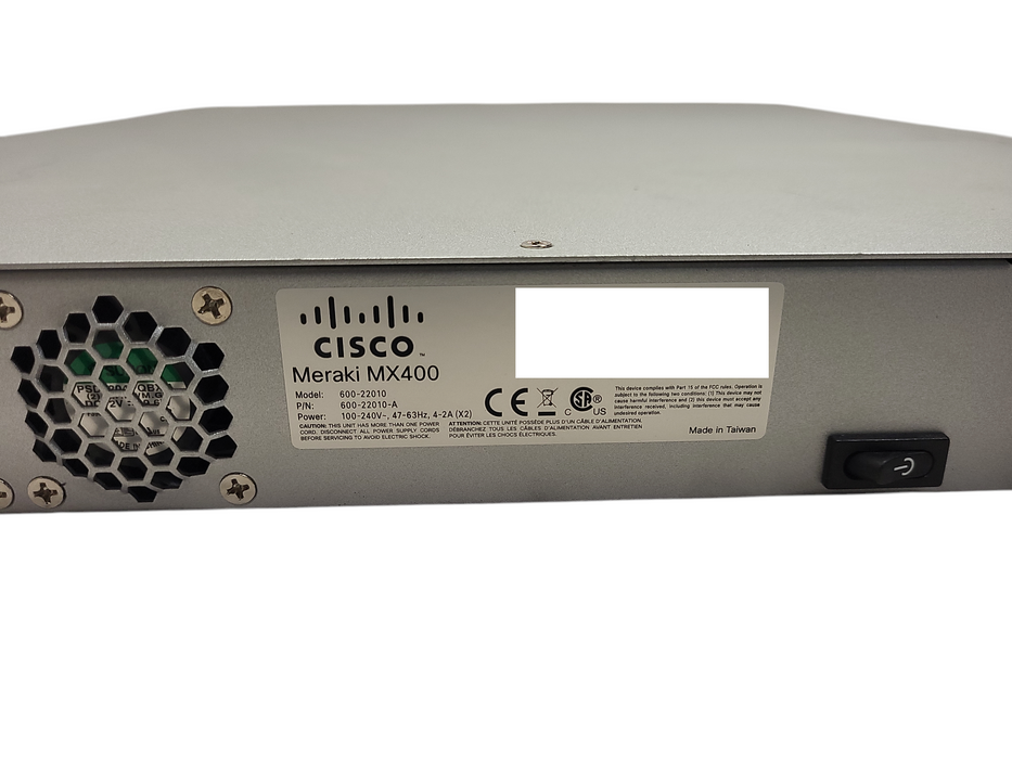 CISCO MERAKI MX400-HW Cloud Managed Security Appliance UNCLAIMED No HDDs  $