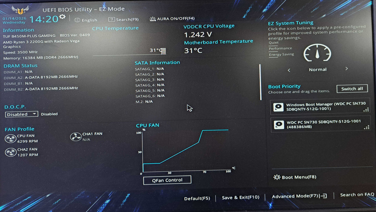 Custom PC | Asus TUF B450-M, AMD Ryzen 3 2200G, 16GB DDR4, 512GB NVMe )