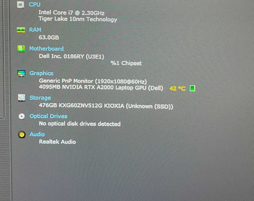 Dell Precision 7560 i7-11800H@2.3 RTX A2000 4GB GPU 64GB RAM 512GB SSD READ  Lap200