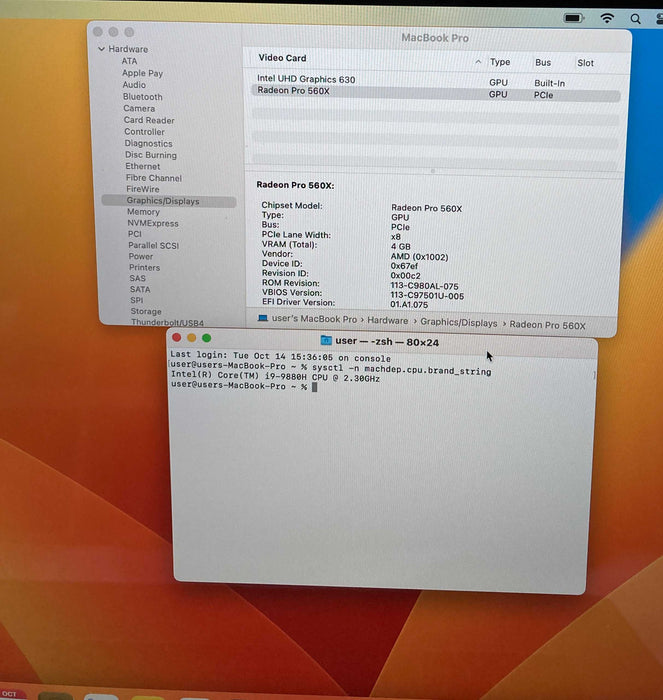Apple MacBook Pro 16" 2019 i9-9880H Radeon Pro 560X 32GB RAM 512GB SSD READ