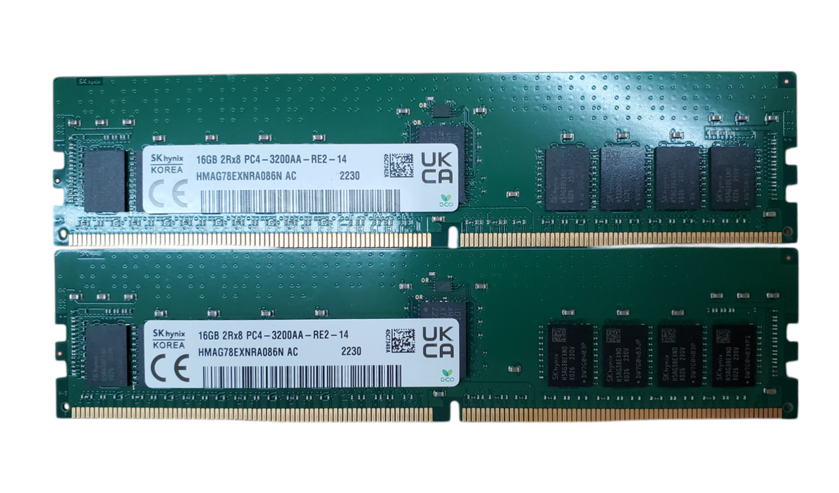 Lot 2x SK Hynix 16GB 2Rx8 PC4-3200AA-RE2 DDR4 Server RAM