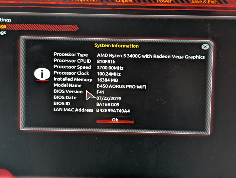 Custom PC GIGABYTE B450 AORUS PRO WIFI AMD Ryzen 5 3400G 16GB RAM 256GB SSD -