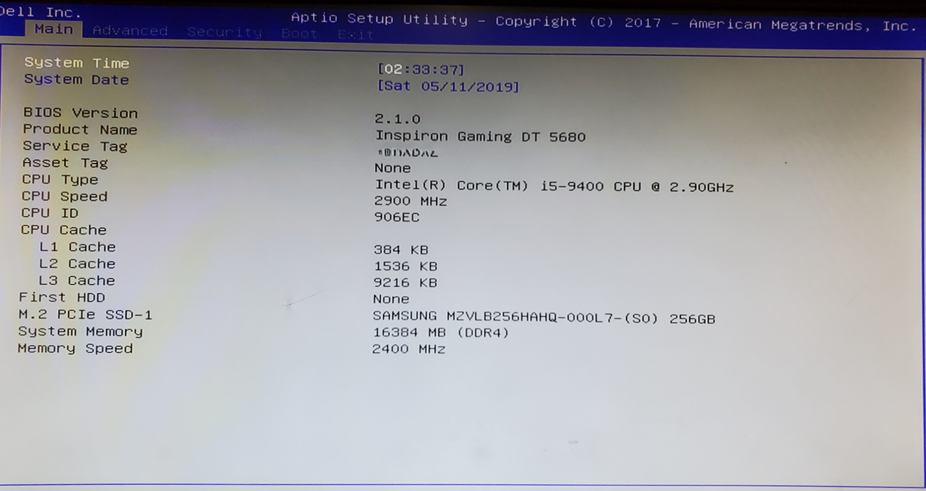 Dell Inspiron 5680 - Intel Core i5-9400, 16GB DDR4, 256GB NVMe - No GPU