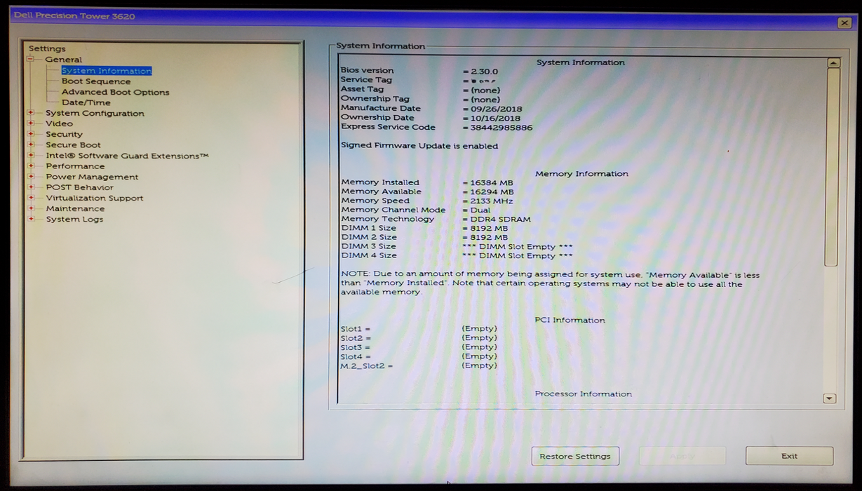 Dell Precision T3620 Xeon E3-1225 v5 16GB DDR4 - No HDD/GPU