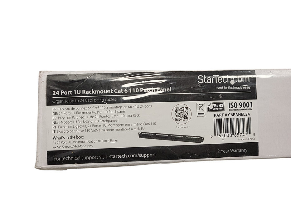 StarTech 24 Port 1U Rackmount Cat 6 110 Patch Panel C6PANEL24 Brand new Q$