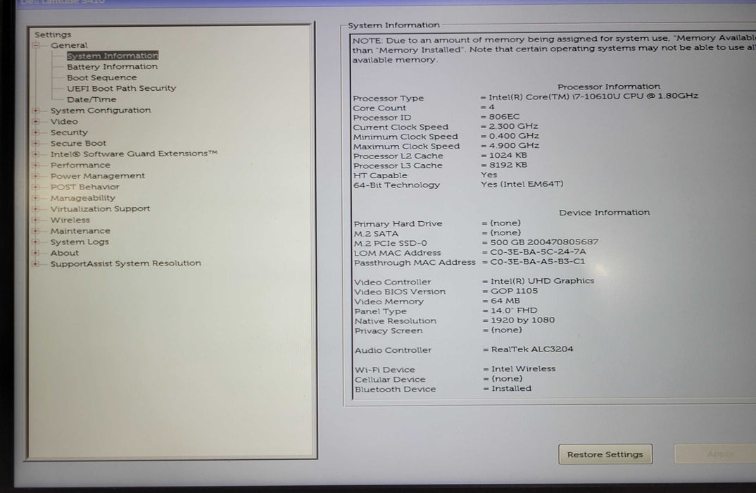 Dell Latitude 5410 Core i7-10610U 1.8GHz 16GB RAM 500GB SSD _ Lap200
