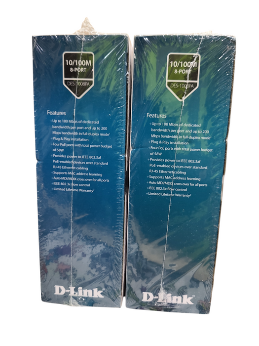 Lot 2x D-Link DES-1008Pa 8-Ports Unmanaged Metal Desktop Switch Q