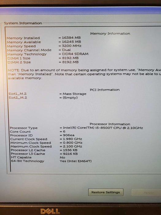 Dell OptiPlex 7060 USFF | i5-8500T @2.10GHz, 16GB DDR4, 256GB NVMe