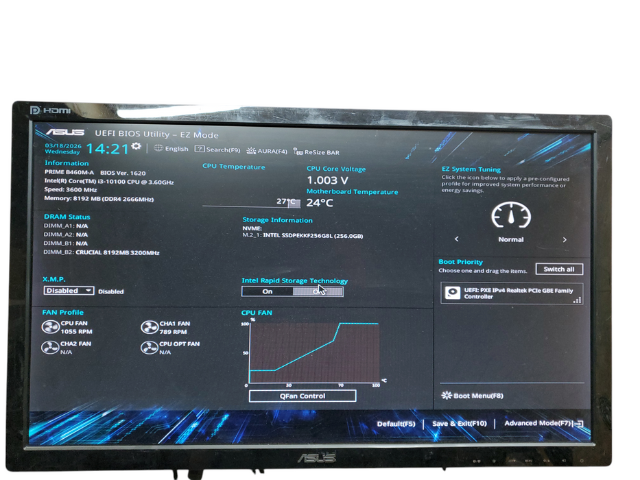 Generic SFF, i3-10100@3.60GHz, Asus Prime B460M-A, 8GB PC4 256GB NVMe No OS