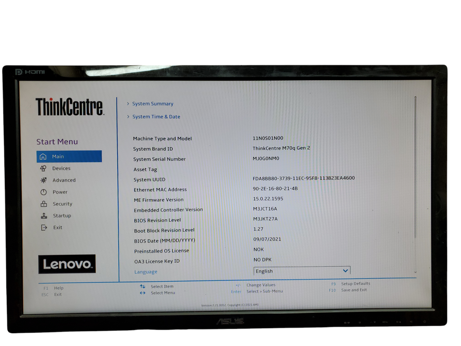 Lenovo ThinkCentre M70Q Gen 2, i3-10105T@3.00GHz, 8GB PC4, No HDD, No OS