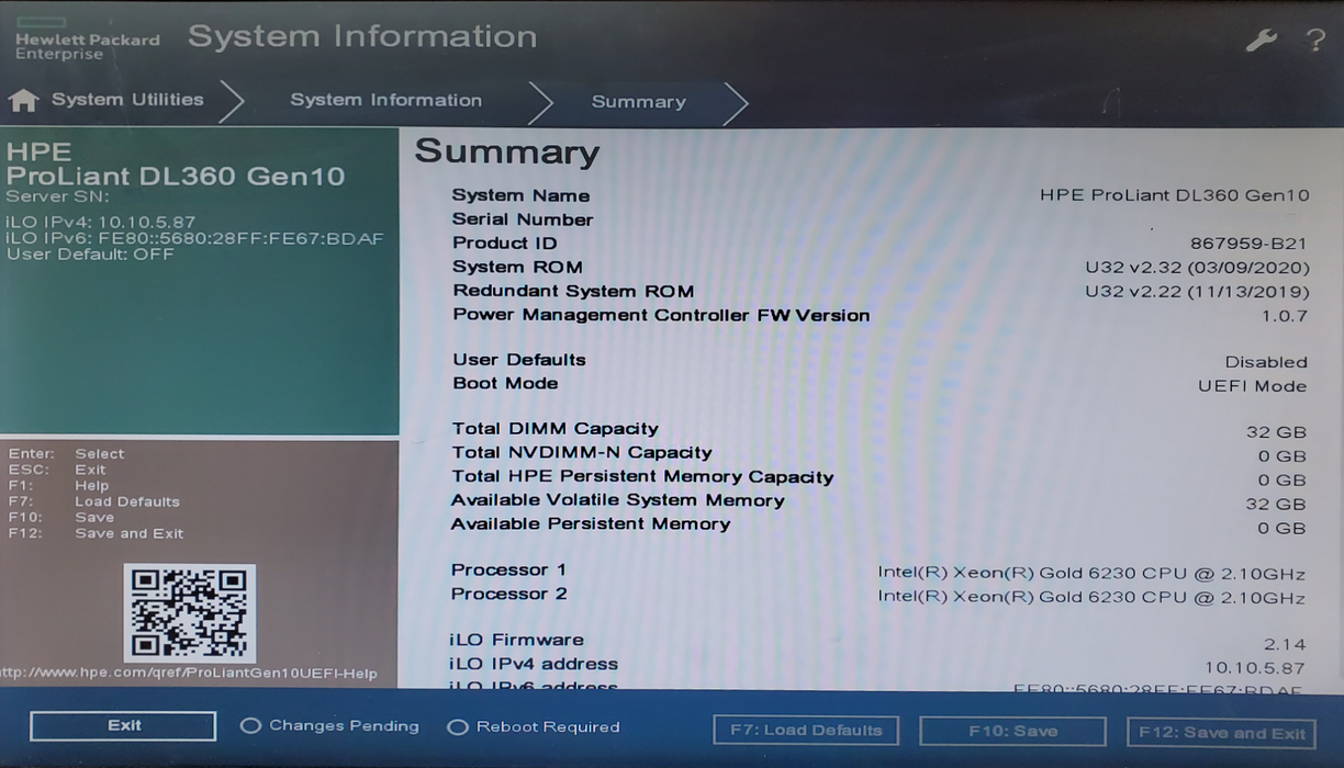 HP ProLiant DL360 Gen10 - 2x Xeon Gold 6230, 32GB DDR4, P408i-a SR - No HDD