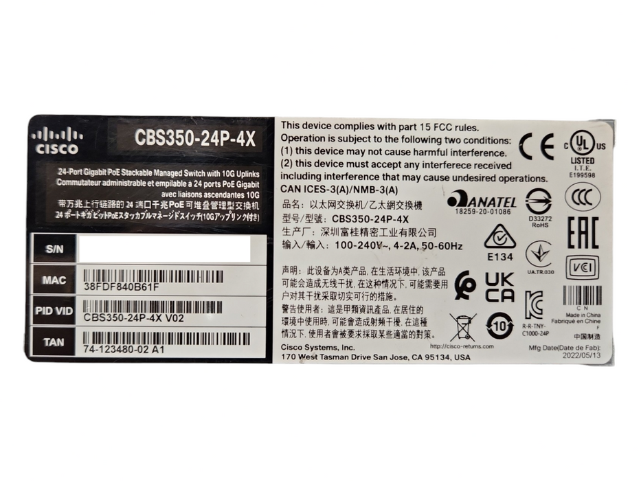 Cisco CBS350-24P-4X 24-Port Gigabit PoE+ Compliant Managed Switch