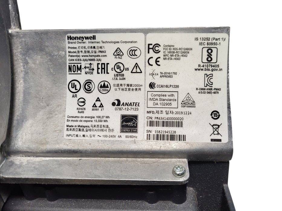 Honeywell Intermec PM43 Thermal Label Industrial Printer PM43A1400000020 Q$