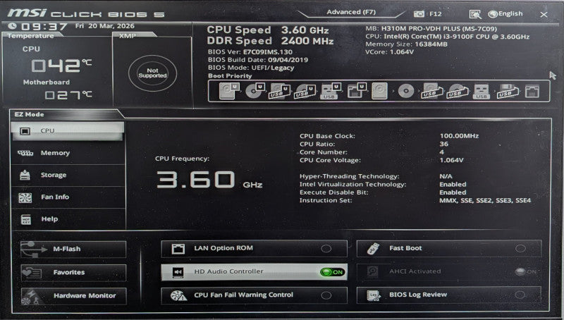 Custom PC, msi H310M PRO-VDH PLUS, i3-9100F, 16GB DDR4. 2x 256GB SSD, 600W PSU