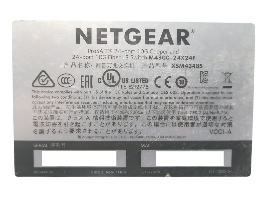 Netgear M4300-24X24F XSM4348S 24x 10G RJ45 & 24x 10G SFP+ L3 Switch w/ 2x PSU