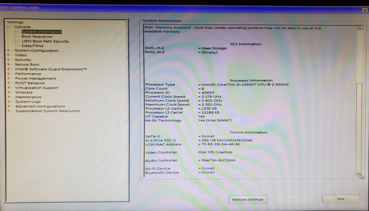 Dell Optiplex 3080 micro, i5-10500T 2.10GHz, 16GB DDR4, 256GB NVMe