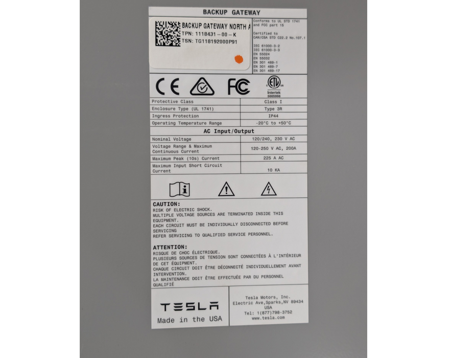 Tesla Backup Gateway 1 1118431-00-K North America Please READ   -
