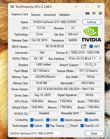 Nvidia GeForce GTX 1660 SUPER 6GB GDDR6  / Graphics Card