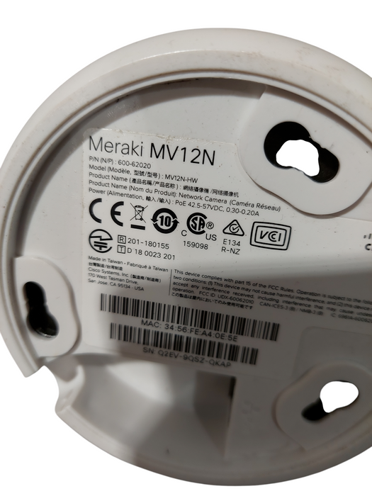 Cisco Meraki MV12N Network Camera Model: MV12N-HW Unclaimed =