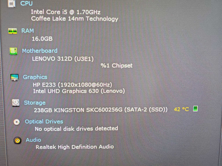 Lenovo Thinkcentre M720Q i5 8400T 16GB 256 SSD wifi