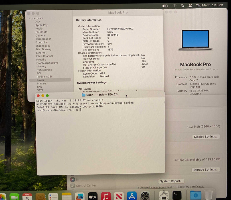Apple MacBook Pro 13' 2020 i7-1068NG7 16GB 512SSD No Power Adapter