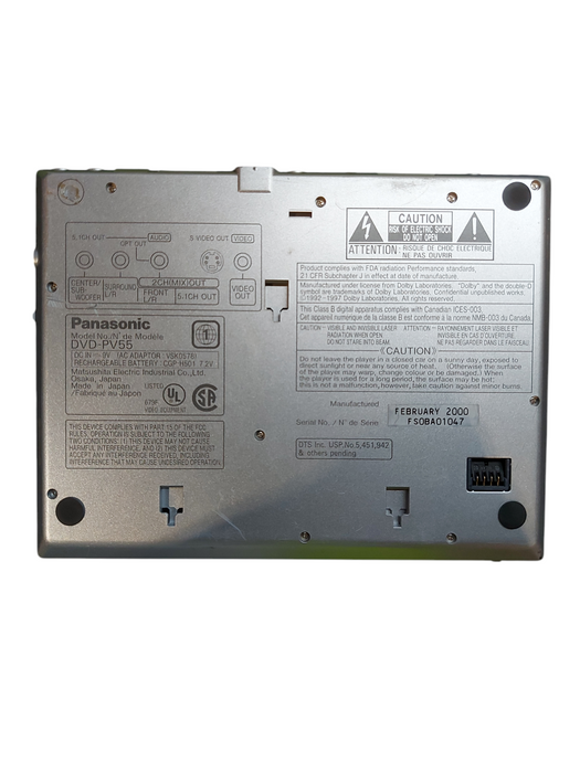 Panasonic Portable DVD CD Video Player DVD-PV55 Silver