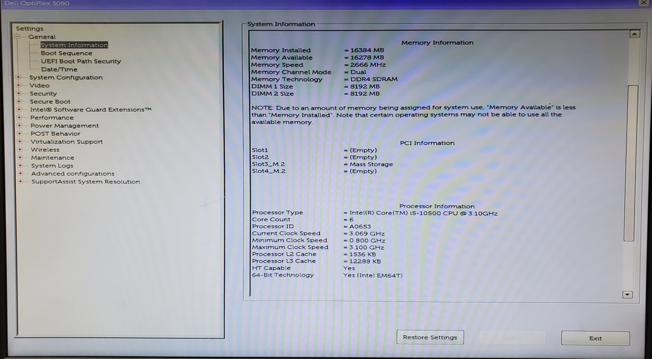 Dell OptiPlex 3080 Core i5-10500 16GB DDR4 256GB SSD